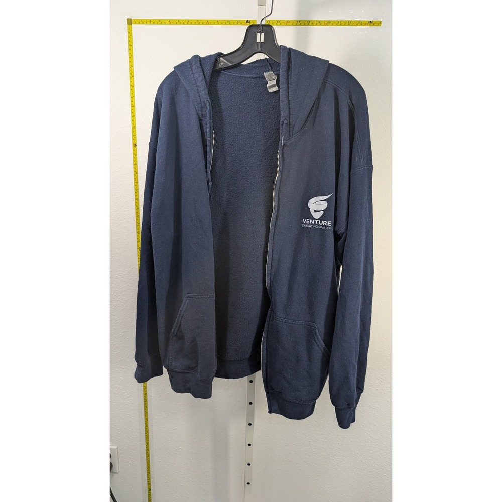 Gildan Heavy Blend Navy Blue Full Zip Hoodie Venture Embracing Danger Graphic XL